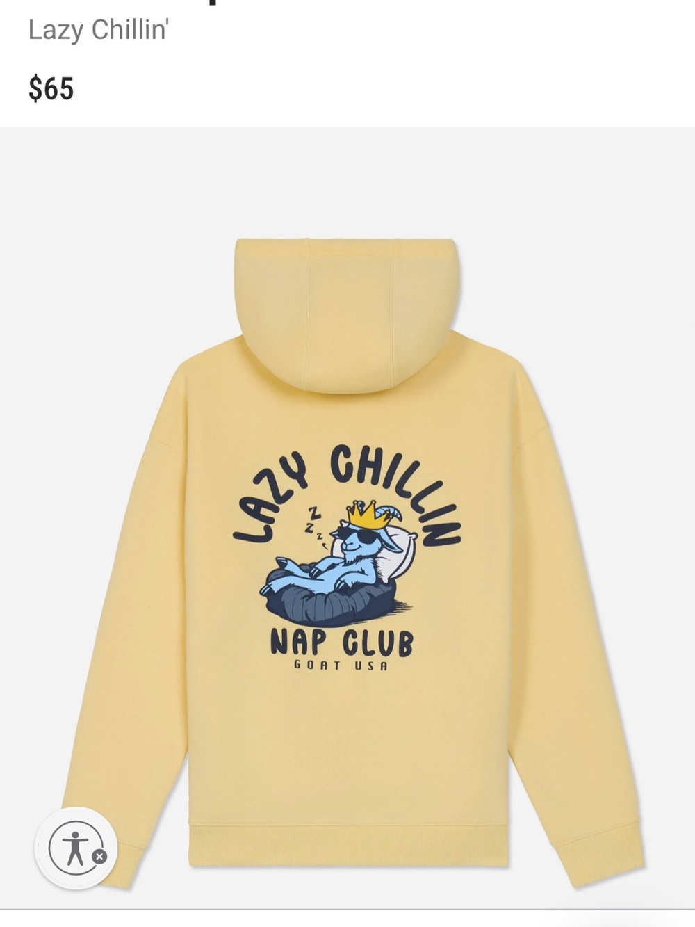 Kids 'Lazy Chillin' Yellow Hooded Sweatshirt GOAT USA youth small nap club NWT